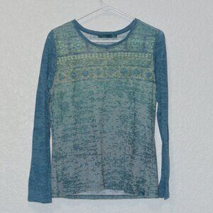 Womens Prana Blue/Green Long Sleeve Shirt Size L (54% polyester/46% cotton)
